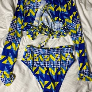 Two Piece, Long Sleeve, High-waisted Swim Suit